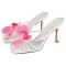 Square Open Toe Dot Heels Toe Flower Summer Sandals  - White Faux Leather