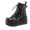 Round Toe Buckle Straps Lace Up Platforms Punk Goth Zip Wedges Ankle Highs Boots - Black Patent