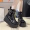 Round Toe Buckle Straps Lace Up Platforms Punk Goth Zip Wedges Ankle Highs Boots - Black Patent