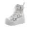 Round Toe Buckle Straps Lace Up Platforms Punk Goth Zip Wedges Ankle Highs Boots - White Faux Leather