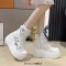 Round Toe Buckle Straps Lace Up Platforms Punk Goth Zip Wedges Ankle Highs Boots - White Faux Leather