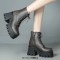 Square Toe Lace Up Platforms Side Zipper Chunky Heels Ankle Highs Boots - Brown Faux Leather
