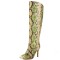 Pointed Toe Stiletto Heels Knee High Snake Print Boots - Green Faux Leather