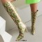 Pointed Toe Stiletto Heels Knee High Snake Print Boots - Green Faux Leather