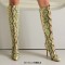 Pointed Toe Stiletto Heels Knee High Snake Print Boots - Green Faux Leather