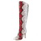 Pointed Toe Stiletto Heels Knee High Snake Print Boots - Red Faux Leather