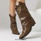 Pointed Toe Chunky Heels Knee Highs Short Riding Rivet Decorated Boots - Dark Brown Faux Leather