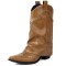 Pointed Toe Chunky Heels Knee Highs Short Riding Rivet Decorated Boots - Dark Yellow Brown Faux Leather