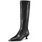 Pointed Toe Kitten Heels Rustic Style Side Zipper Chelsea Boots - Black Leather