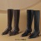 Pointed Toe Kitten Heels Rustic Style Side Zipper Chelsea Boots - Black Leather