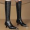 Pointed Toe Kitten Heels Rustic Style Side Zipper Chelsea Boots - Black Leather