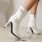 Pointed Toe Stiletto Heels Side Zipper Ankle Highs Buckle Straps Boots - White Faux Leather