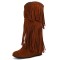 Round Toe Fringes Decorated Knee Highs Wedges Boots - Orange Flock