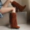 Round Toe Fringes Decorated Knee Highs Wedges Boots - Orange Flock