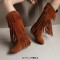 Round Toe Fringes Decorated Knee Highs Wedges Boots - Orange Flock