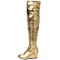 Round Toe Ovet The Knees Thigh High Metallic Wedges Boots - Gold Faux Leather
