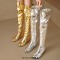 Round Toe Ovet The Knees Thigh High Metallic Wedges Boots - Gold Faux Leather