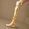 Round Toe Ovet The Knees Thigh High Metallic Wedges Boots - Gold Faux Leather