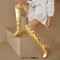 Round Toe Ovet The Knees Thigh High Metallic Wedges Boots - Gold Faux Leather