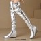 Round Toe Ovet The Knees Thigh High Metallic Wedges Boots - Silver Faux Leather