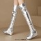 Round Toe Ovet The Knees Thigh High Metallic Wedges Boots - Silver Faux Leather