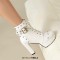 Round Toe Ankle Highs Cuban Heels Rivet Decorated Platforms Punk Goth Buckle Straps Boots - White Faux Leather
