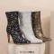 Pointed Toe Stiletto Heels Ankle Highs Zipper Stars Printed Booties - Gold Faux Leather