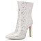 Pointed Toe Stiletto Heels Ankle Highs Zipper Stars Printed Booties - White Faux Leather