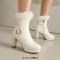 Round Toe Fluffy Fur Winter Ankle Highs Platforms Chunky Heels Boots - White Faux Leather