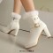 Round Toe Fluffy Fur Winter Ankle Highs Platforms Chunky Heels Boots - White Faux Leather