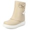 Round Toe Sweet Waterproof Ribbon Decorated Lolita Ankle Highs Flats Boots - Apricot Tan Faux Leather