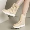 Round Toe Sweet Waterproof Ribbon Decorated Lolita Ankle Highs Flats Boots - Apricot Tan Faux Leather