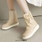 Round Toe Sweet Waterproof Ribbon Decorated Lolita Ankle Highs Flats Boots - Apricot Tan Faux Leather