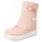 Round Toe Sweet Waterproof Ribbon Decorated Lolita Ankle Highs Flats Boots - Pink Faux Leather