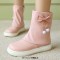 Round Toe Sweet Waterproof Ribbon Decorated Lolita Ankle Highs Flats Boots - Pink Faux Leather