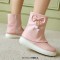 Round Toe Sweet Waterproof Ribbon Decorated Lolita Ankle Highs Flats Boots - Pink Faux Leather