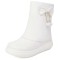 Round Toe Sweet Waterproof Ribbon Decorated Lolita Ankle Highs Flats Boots - White Faux Leather