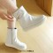 Round Toe Sweet Waterproof Ribbon Decorated Lolita Ankle Highs Flats Boots - White Faux Leather