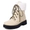 Round Toe Lace Up Fluffy Fur Winter Ankle Highs Boots - Beige Faux Leather