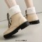 Round Toe Lace Up Fluffy Fur Winter Ankle Highs Boots - Beige Faux Leather