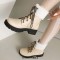 Round Toe Lace Up Fluffy Fur Winter Ankle Highs Boots - Beige Faux Leather