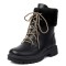 Round Toe Lace Up Fluffy Fur Winter Ankle Highs Boots - Black Faux Leather