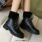 Round Toe Lace Up Fluffy Fur Winter Ankle Highs Boots - Black Faux Leather