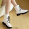 Round Toe Lace Up Fluffy Fur Winter Ankle Highs Boots - White Faux Leather