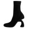 Round Toe Side Zipper Golden Strange Heels Ankle Highs Booties - Black Flock