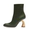 Round Toe Side Zipper Golden Strange Heels Ankle Highs Booties - Green Leather