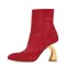 Round Toe Side Zipper Golden Strange Heels Ankle Highs Booties - Red Faux Leather