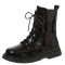 Round Toe Classic Ankle Highs Autumn Winter Motorcycle Riding Boots - Black Patent
