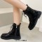 Round Toe Classic Ankle Highs Autumn Winter Motorcycle Riding Boots - Black Patent