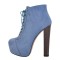 Round Toe Block Chunky Heels Platforms Ankle Highs Lace Up Booties - Blue Flock